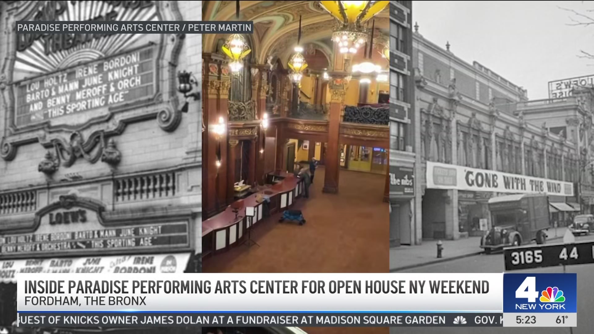 NBC New York report showing archival photographs and the Paradise’s grand lobby